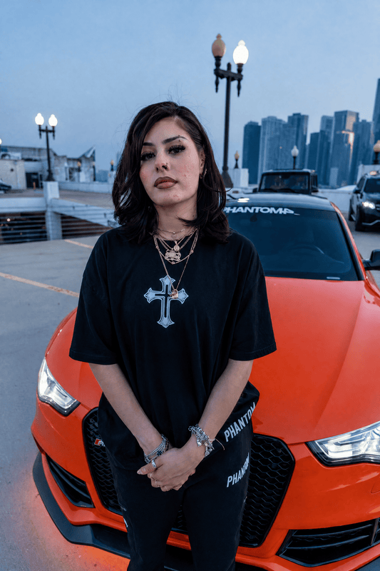 PHANTOM4 Blessed Cross Black Oversized T-Shirt - Phantom 4