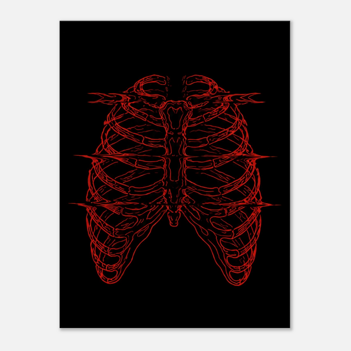 Anatomical Ribcage – Red Line Art Canvas