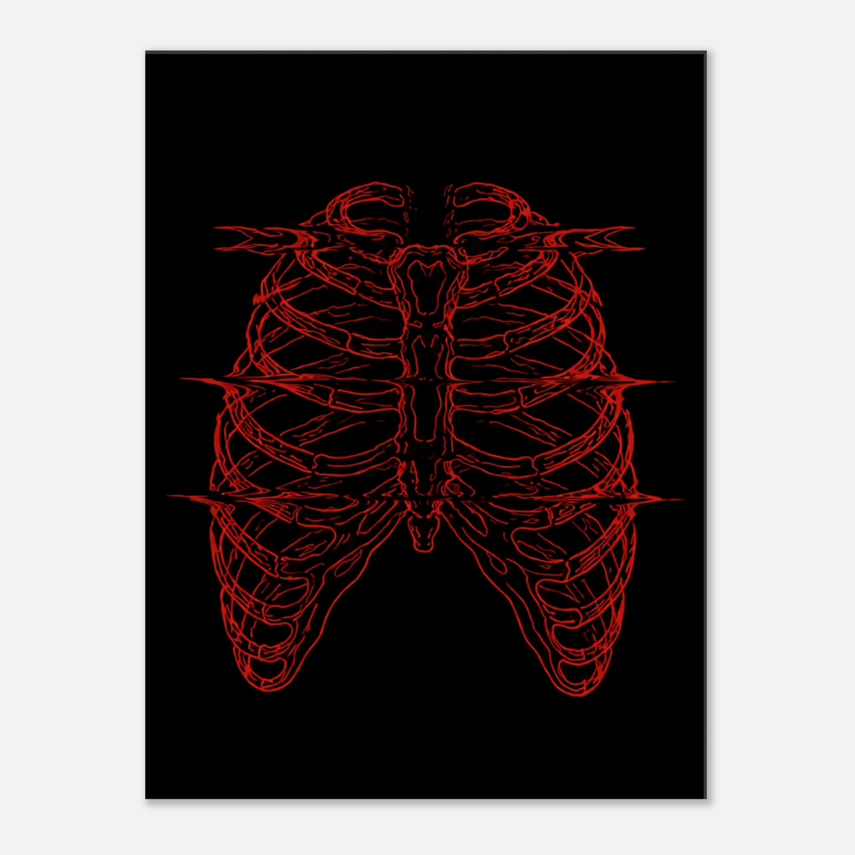 Anatomical Ribcage – Red Line Art Canvas