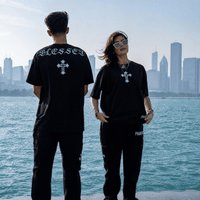 PHANTOM4 Blessed Cross Black Oversized T-Shirt - Phantom 4