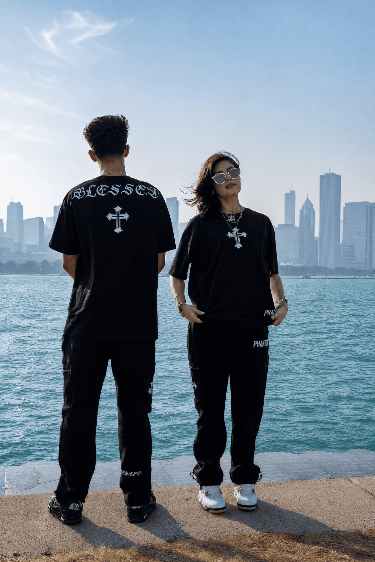 PHANTOM4 Blessed Cross Black Oversized T-Shirt - Phantom 4